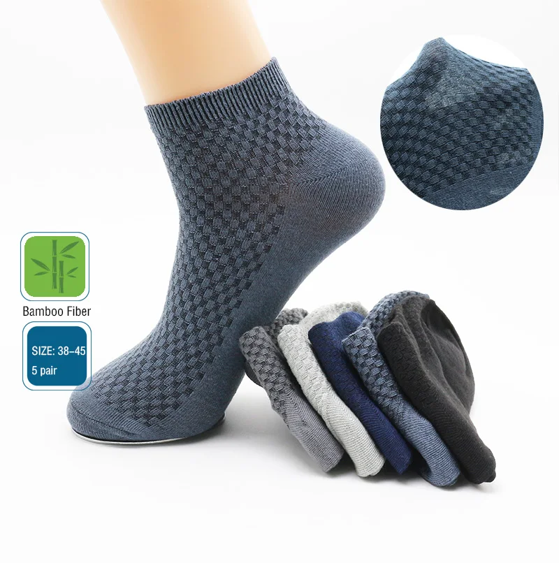 5 Pair Men's Bamboo Fiber Ankle Socks Summer Business Short Breathable ...