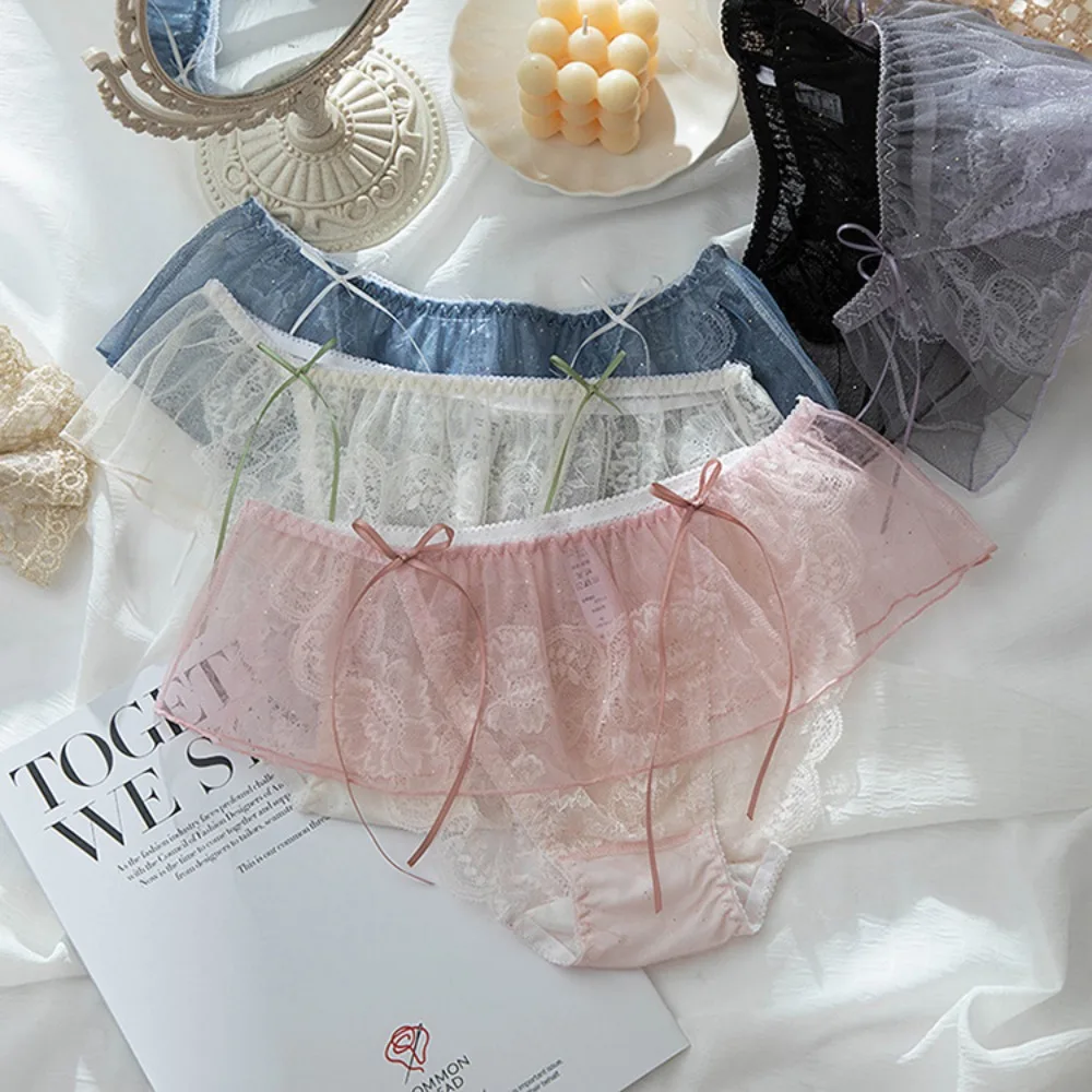 

Cotton Crotch Japanese Style Underwear See-through Sexy Ladies Panties New Style Bow Briefs for Female Girl Daily