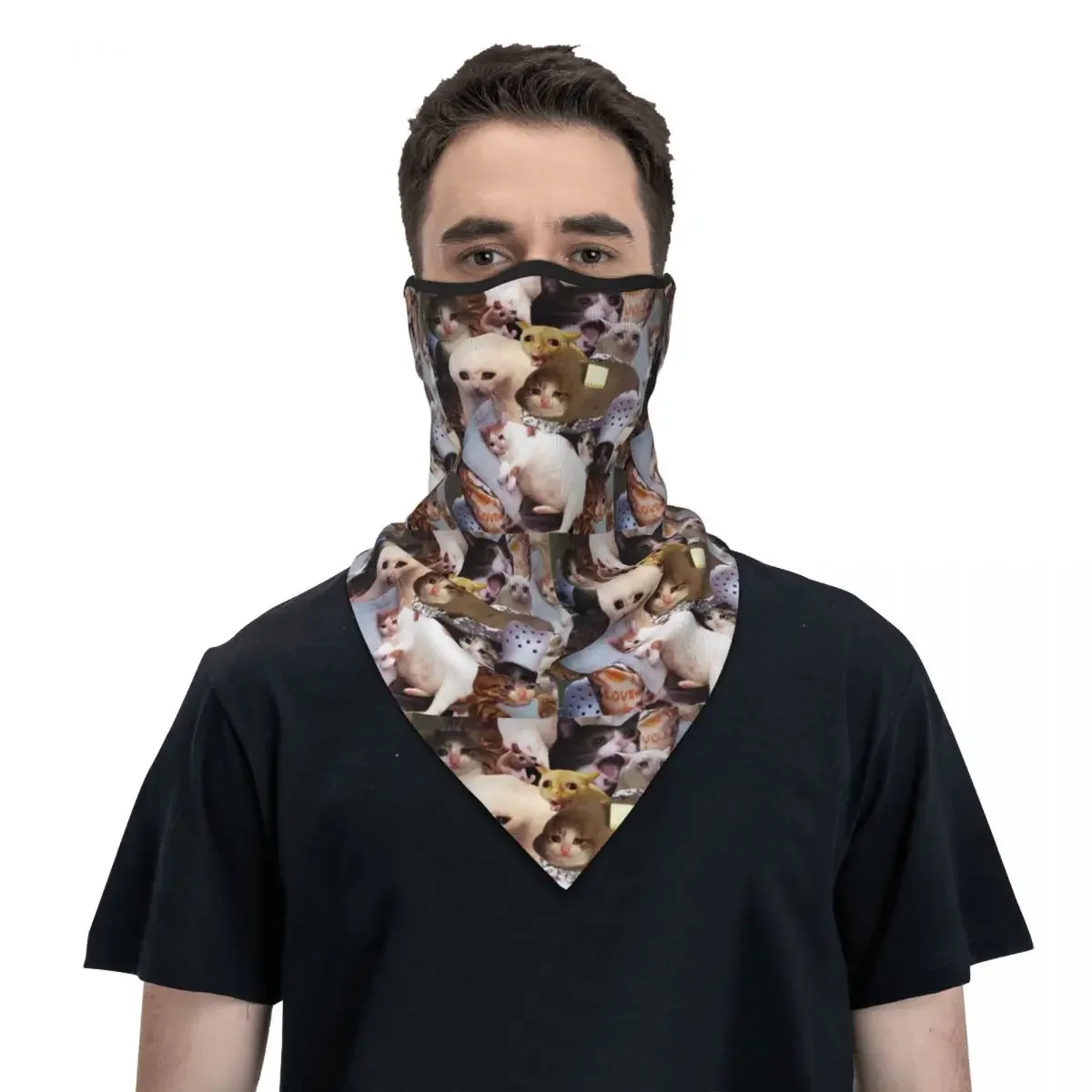 

Crying Cat Memes Bandana Neck Gaiter Windproof Face Mask Scarf Cover Men Women Animal Headwear Tube Balaclava