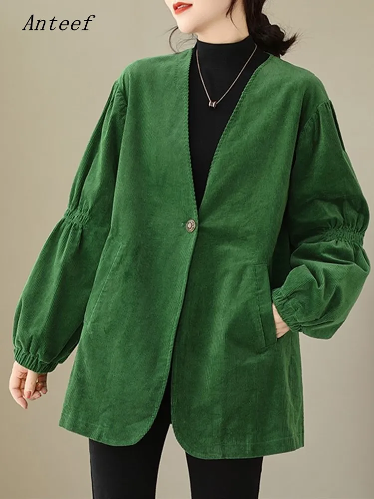

Anteef long sleeve oversized corduroy woman causal loose autumn spring vintage blazer jackets for women 2023 clothes coat