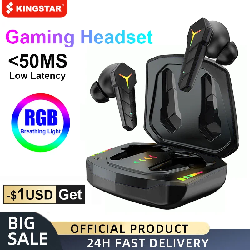 

KINGSTAR Wireless Headphones Bluetooth Gaming Earphone Low Latency TWS Wireless Earbuds With Mic Touch Control Headset Gamer
