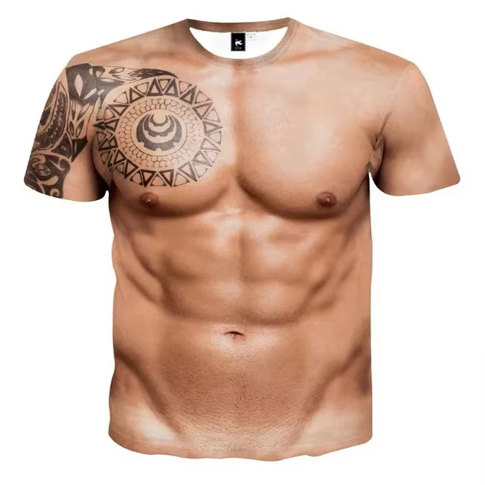 Muscle 3D T shirt Muscle Tattoo Print T shirt For Summer Beach Holiday Men Short Sleeve 3d Digital Printing Casual Tops