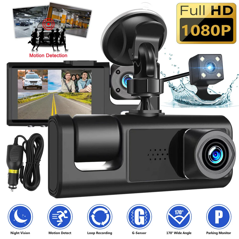

HD 1080P Dash Cam Three Lens Car Camera Car Front/Rear/Inside Video Recorder 24H Parking Monitor