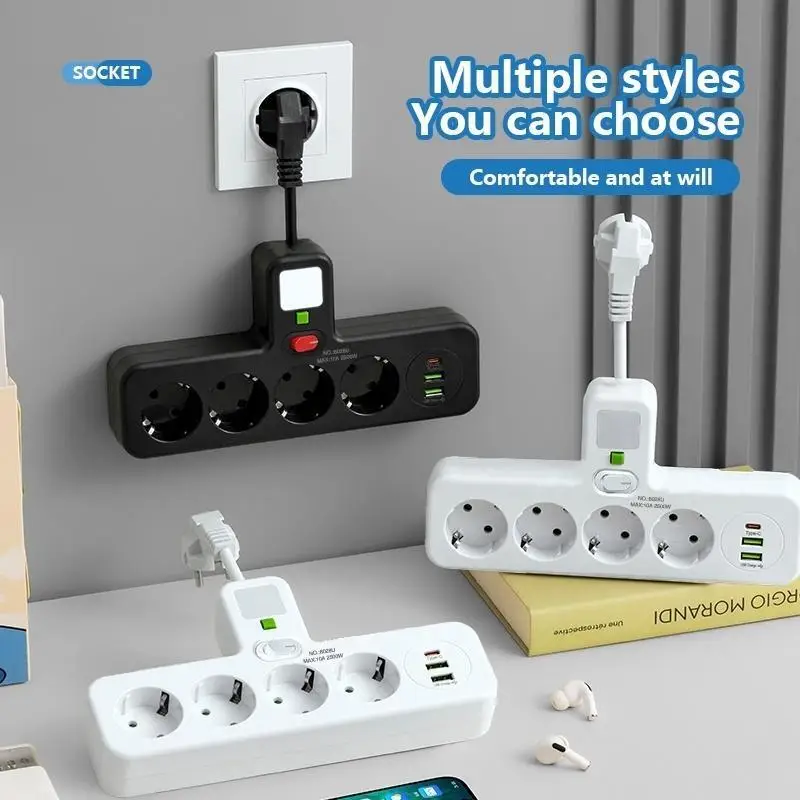Wall-Mounted Multi-Function Power Hub with USB & Type-C Ports