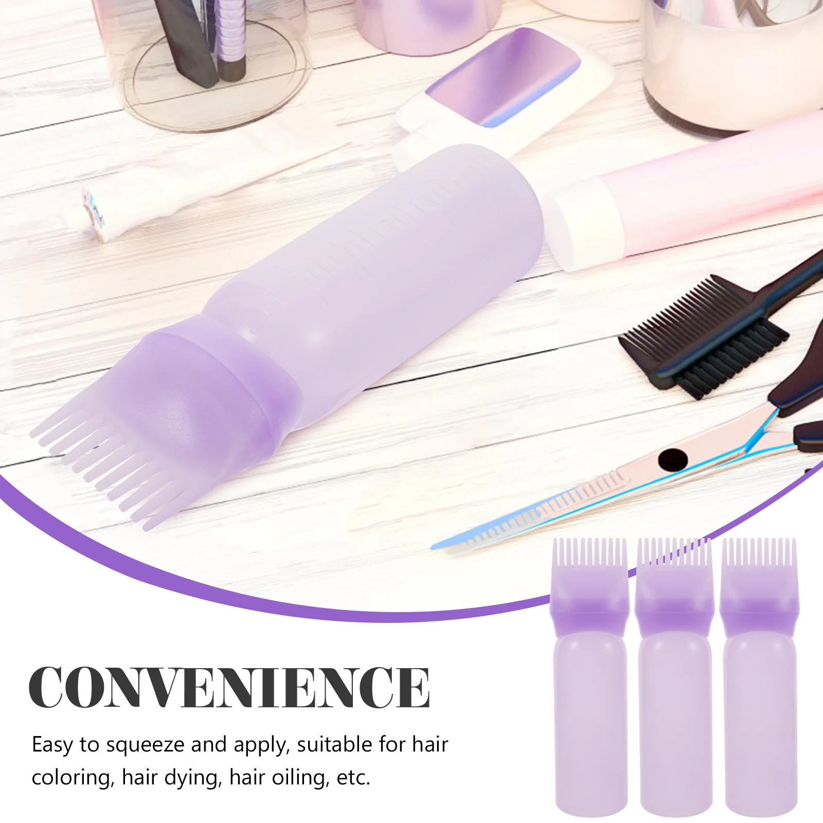 3 Color Salon Hair Oil Applicator Bottle Professional Hairdressing Dyeing Comb Bottles Barbershop Hairdresser Coloring Supplies