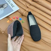 Spring and Autumn Flat Shoes Fashion Leisure Women's Flat Shoes Square Toe Knitting Elastic Comfortable Slip-on Boutique Shoes 2