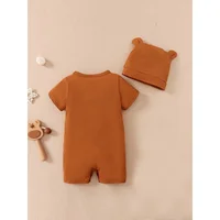 Baby Boy 0-18 Months Romper Newborn Baby Clothing Cute Bear Short Sleeves Bodysuit with Hat 2PCS Summer Infant Baby Boy Jumpsuit 3