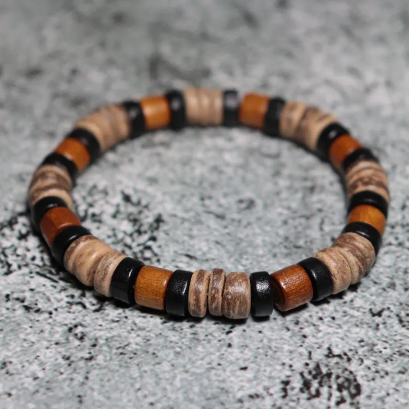 Handmade Coconut Husk Wooden Men Bracelet for Yoga Meditation