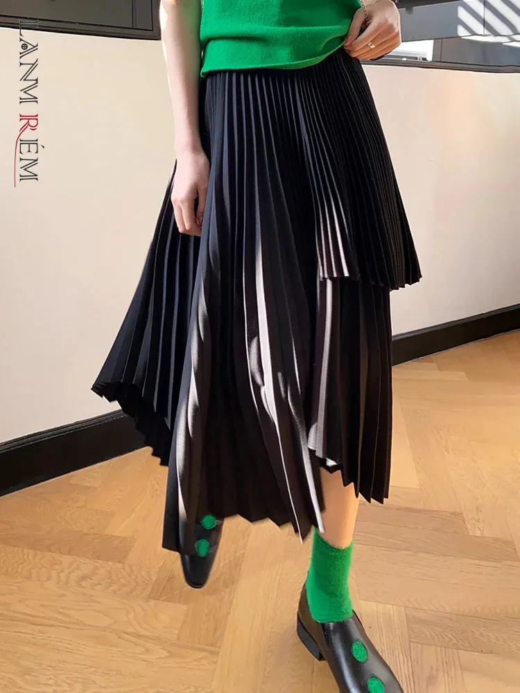 

[LANMREM] Designer Irregular Skirts For Women Solid High Waist A-line Mid-length Pleated Skirt 2024 Spring New Clothing 26D8239