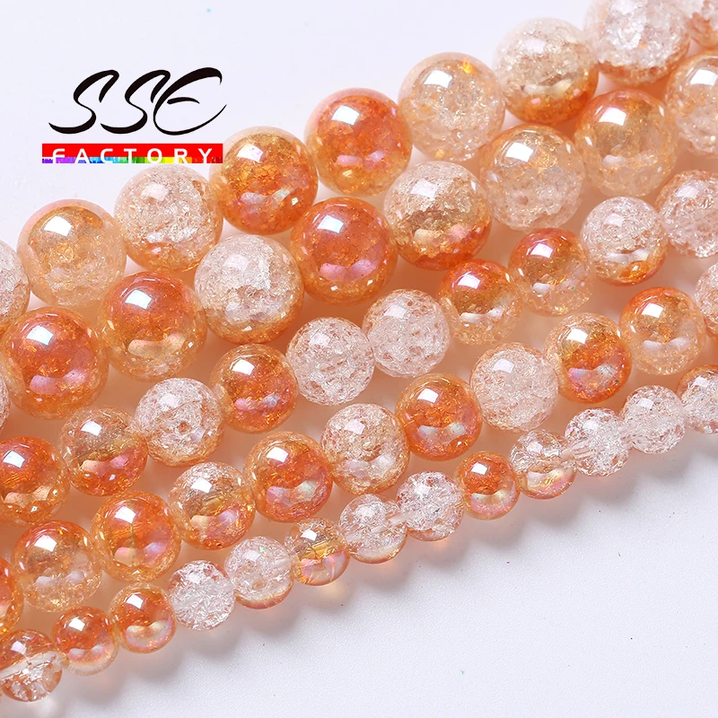 

AB Gold Glass Natural Stone Beads Snow Cracked Quartz Crystal Round Loose Beads For Jewelry Making Diy Bracelets 6 8 10 12mm 15"