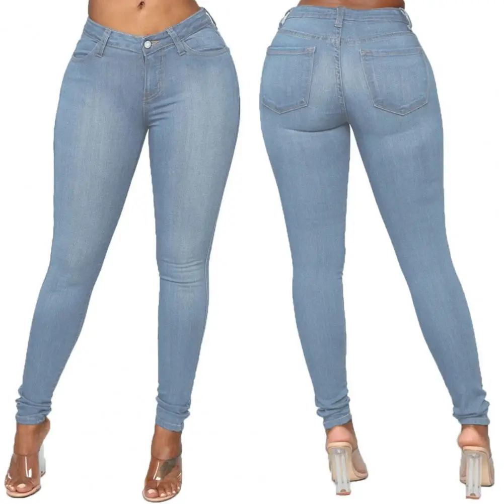 Cool  Women Jeans Retro Butt-lifting Lady Skinny Jeans Slim Fit Button Zipper Fly Denim Trousers for Office