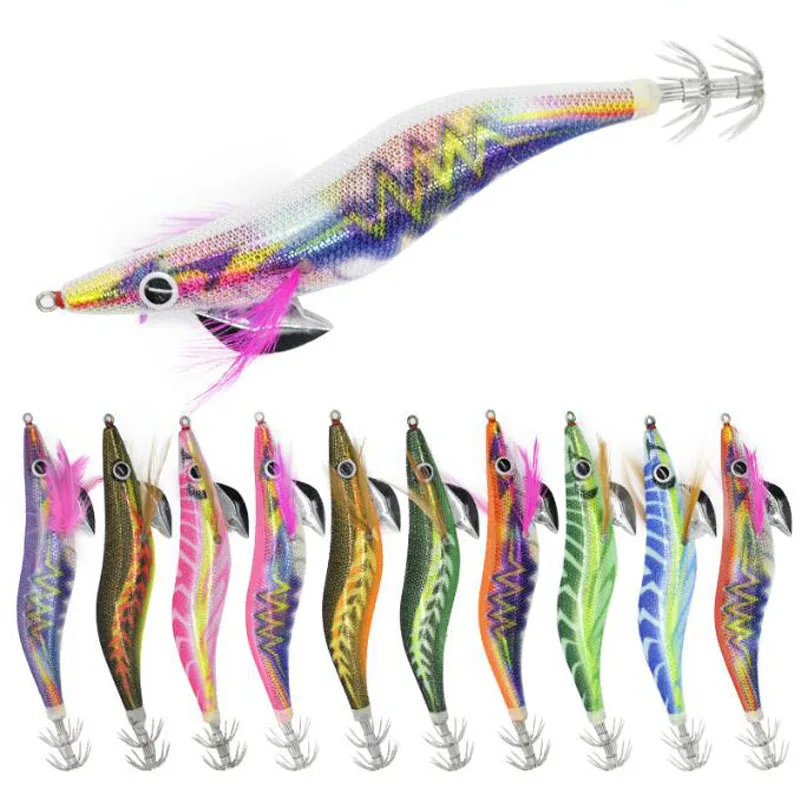 

3.5# 10pcs 20.5g Squid jigs and 1pc fishing lure bag Octopus jig squid lure jigging lure sea jigging lure sharp squid hook