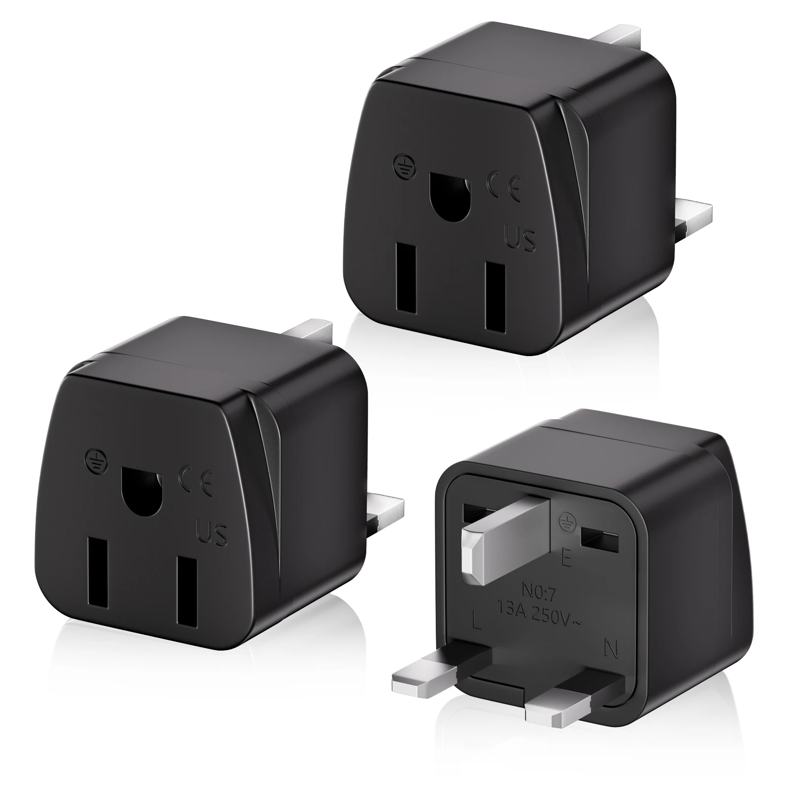 3-Pack US to UK ปลั๊กอะแดปเตอร์ซ็อกเก็ต, 2/3 Pin US ถึง 3 Pin UK Plug Travel Adapter พร้อมฟิวส์ 13A, แคนาดาเม็กซิโกปลั๊กอะแดปเตอร์ 1