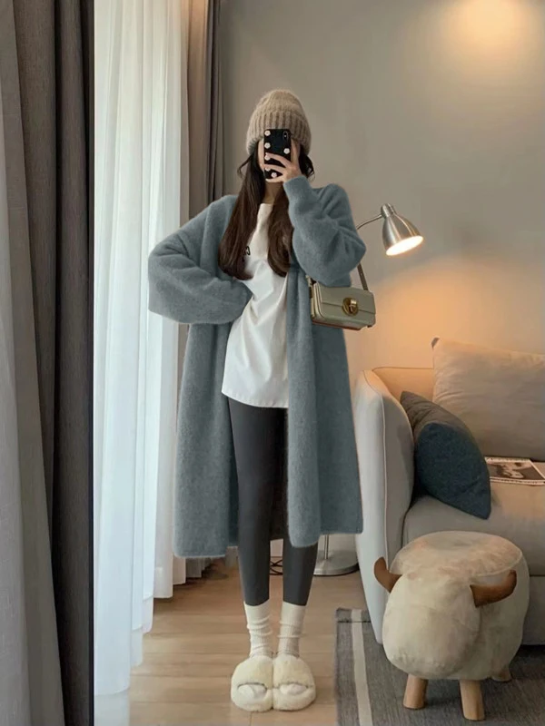 Autumn Pregnant Woman Knitted Coats Plus Size X-long Maternity Outerwear Fashion Pregnancy Sweater Batwing Sleeve Lady Cardigans