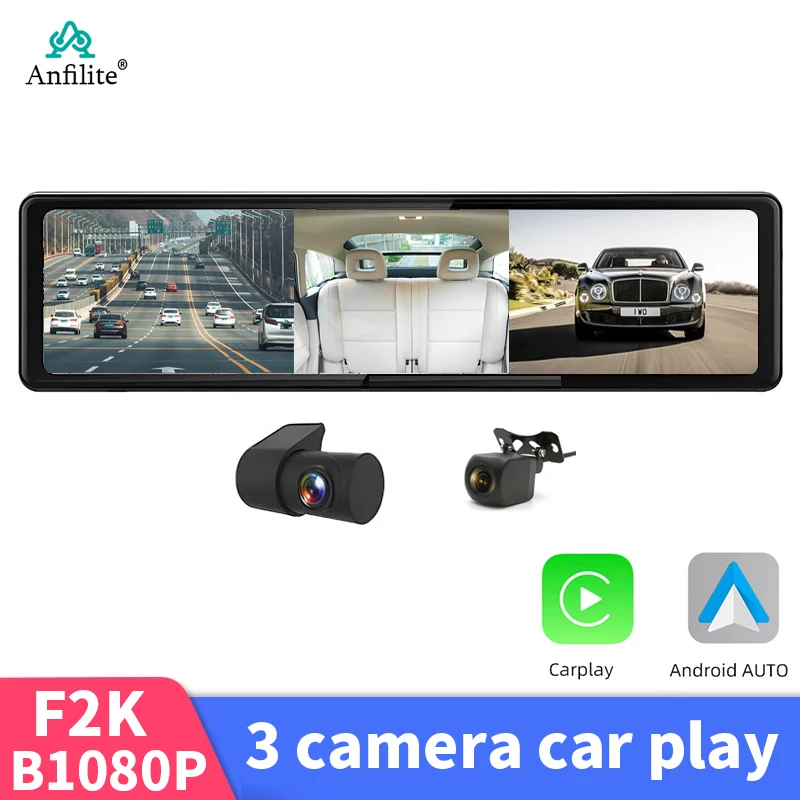 3 Telecamere 1080P Specchietto Retrovisore Wireless Apple Carplay Android Auto Car Camera Dash Cam 1080P Videoregistratore Wifi App Car Dvr