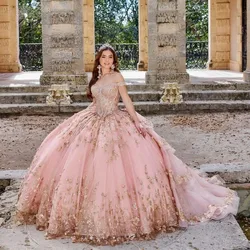 Pink Quinceanera Dress Prom Dress Sweet 15 Dress Applique Beading Sequin With Detachable tail Graduation Party Princess Dress