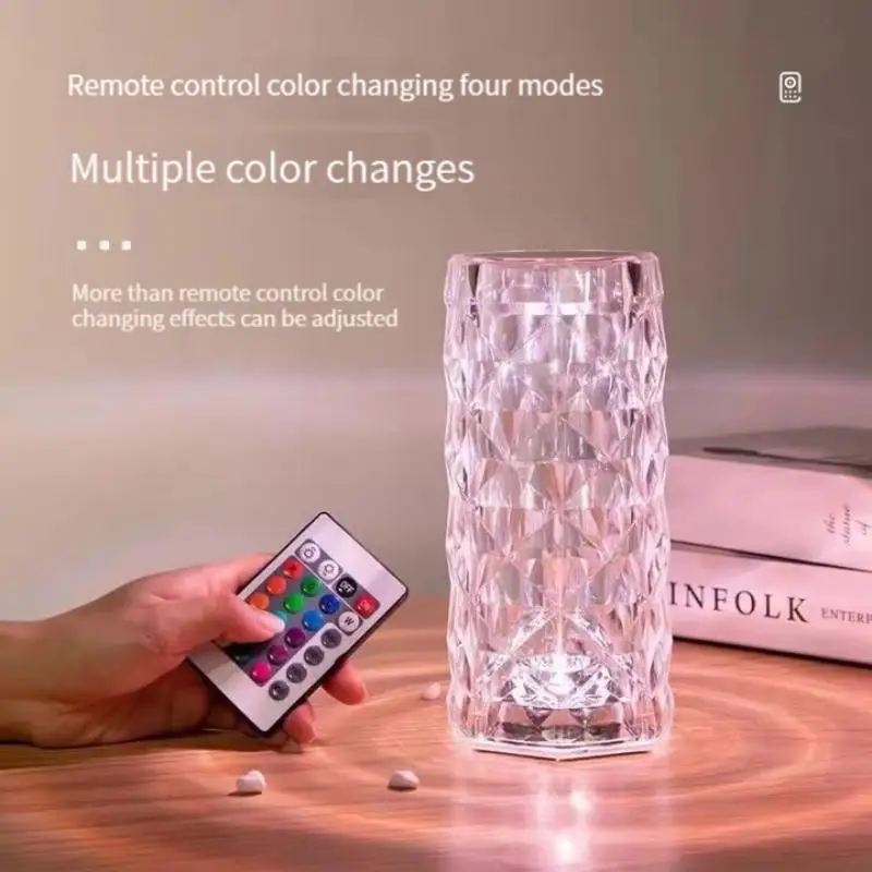 LED Night Light USB Charging 16 Colors Crystal Rose Table Lamp