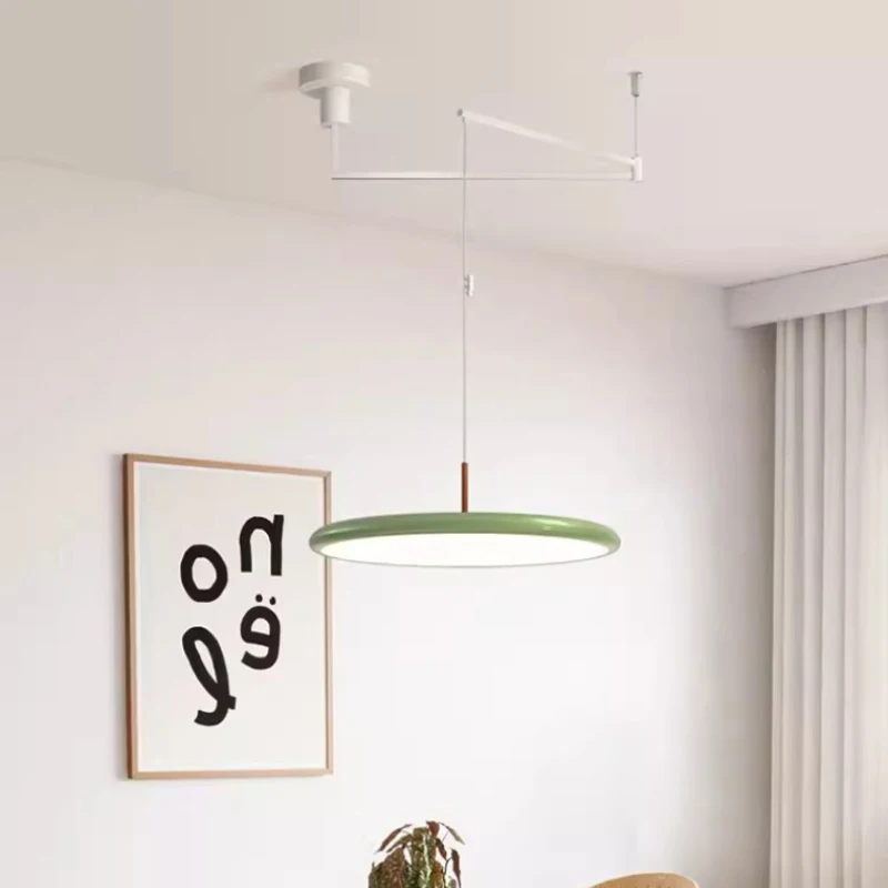 White Green Folding Retractable Chandeliers LED Adjustable Rotating Rocker Arm Dining Table Chandelier Dining Room Lighting