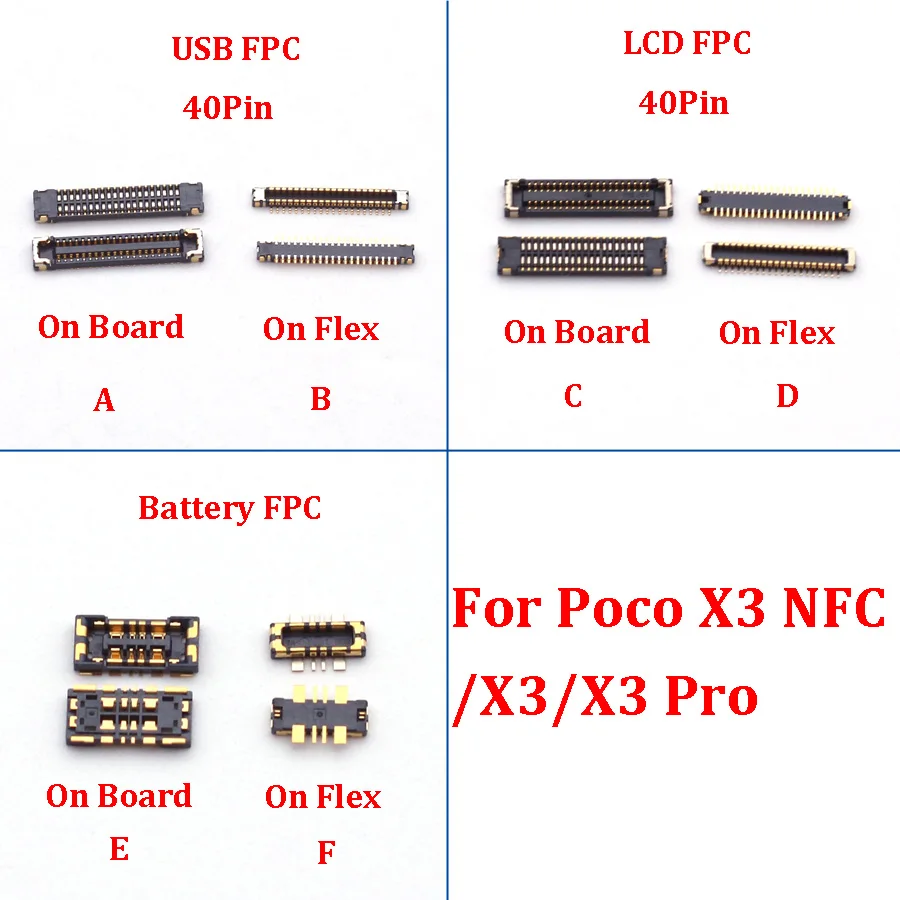 

2Pcs LCD Display Touch Screen FPC Connector On Motherboard For Xiaomi POCO Pocophone X3 NFC/X3/X3 Pro Battery Plug On Flex 40pin
