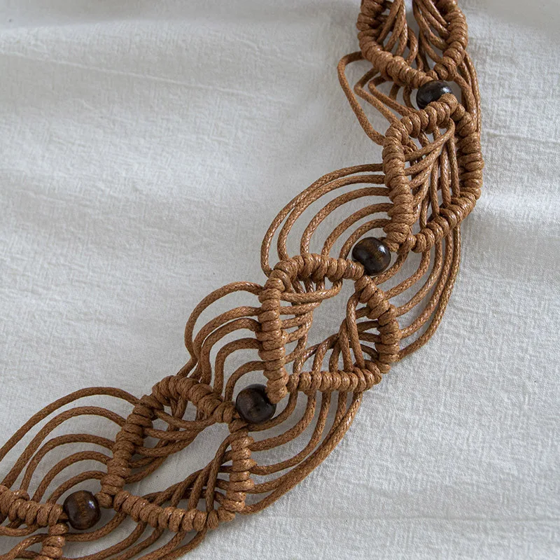 125cm Bohemia Handmade Beads Braided Women's Belt Knotted Tassels Waist Belts 3 Colors Strap Fashion Dress Slim Waistband