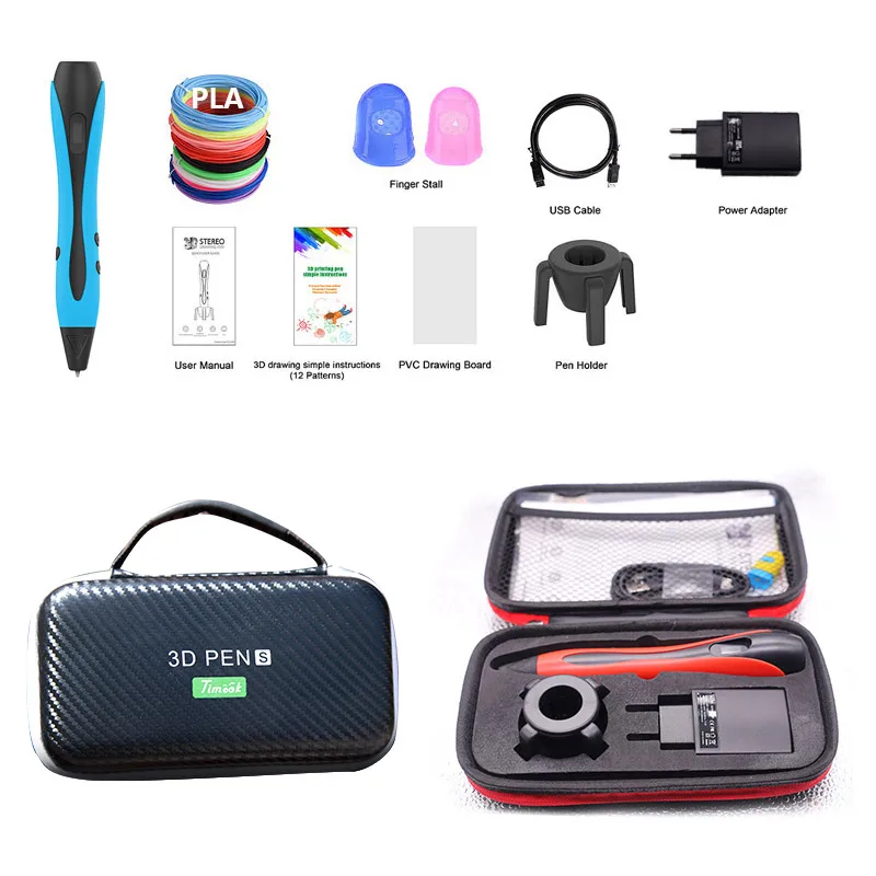 Timook 3D Pen With 30colors150/100M 1.75mm PLA, Brilliant Colour Filament With Beautiful Stron Bag Can Use Power Bank Supply