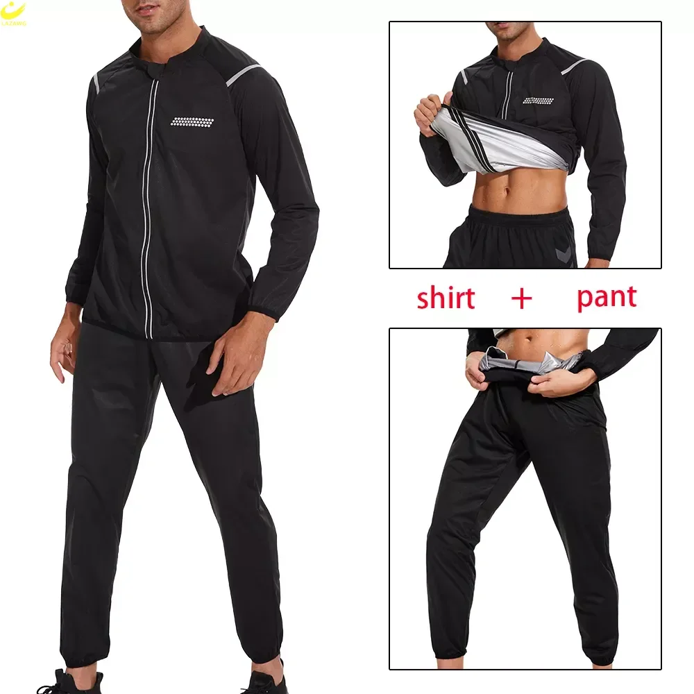 LAZAWG Men's Sauna Set Rapid Sweating Long Sleeve Sweat Top Leggings Slimming Jacket Trousers Body Shaper Fat Burner Sportwear outdoor long gas tank stove portable stove gas stove mini butane burner with carrying case for outdoor camping hiking