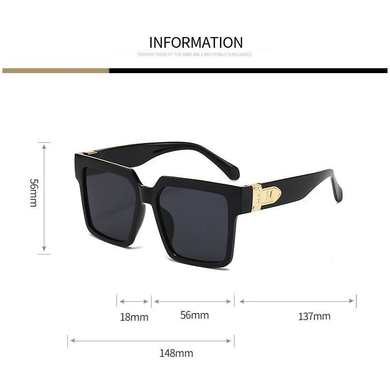 Personalized Candy Color Hip-hop Sunglasses Fashionable Square Sunglasses Trendy Large Frame Plain Face 1/2/3PCS 5367
