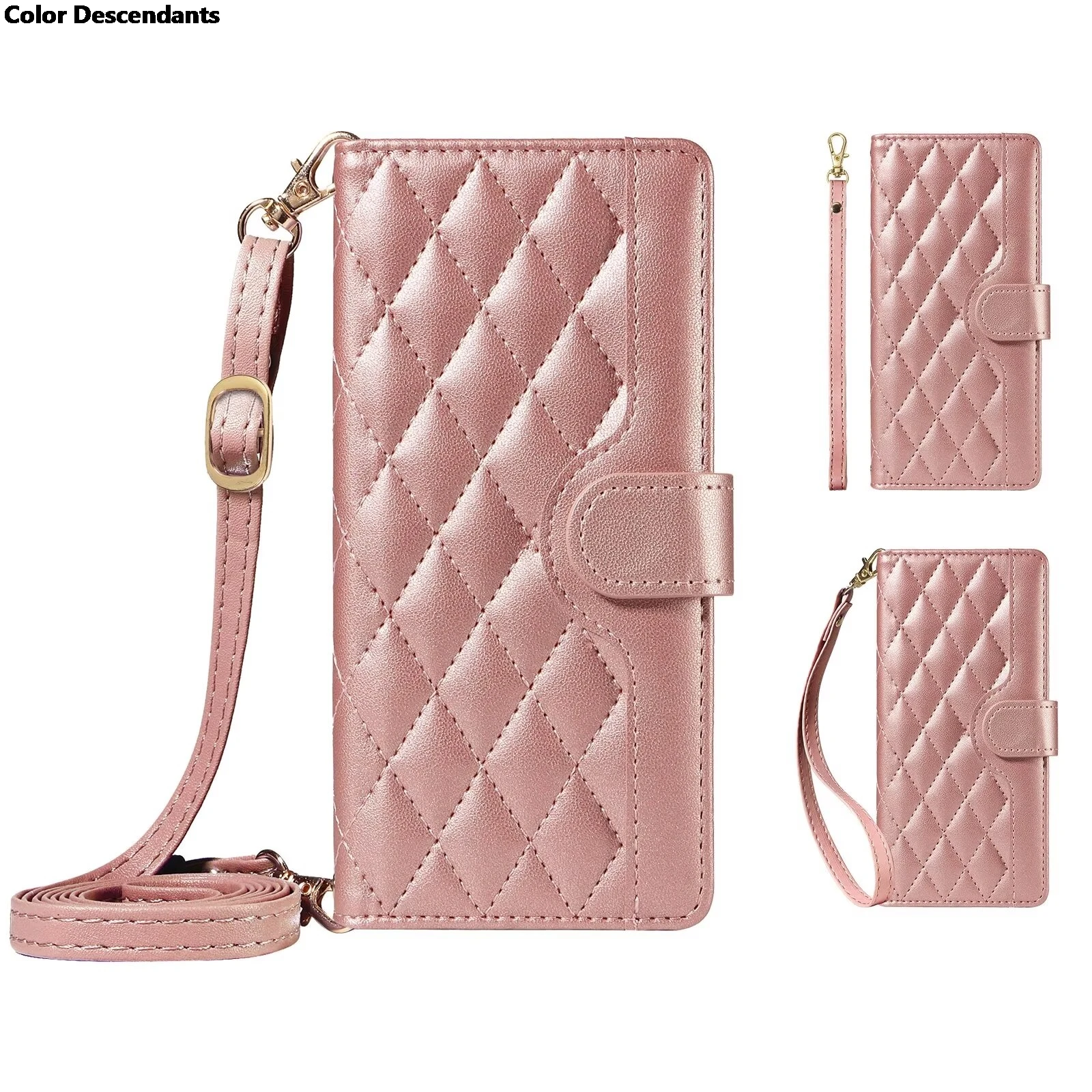 Leather Wallet Card Phone Case with Lanyard - Crossbody Purse Flip Cover