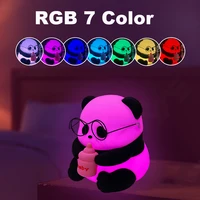 Cute Cartoon Panda Silicone Lamp USB Rechargeable  Night Light Timing Function Desk Lamp Bedside Decor Children light Toy Gift 2