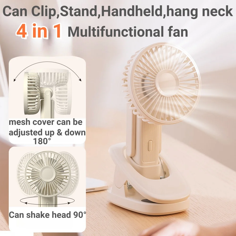 Portable Rechargeable Multi-functional Electric Fan 3000mAh Can Stand Handheld Hang-neck Clip On Stroller Outdoor