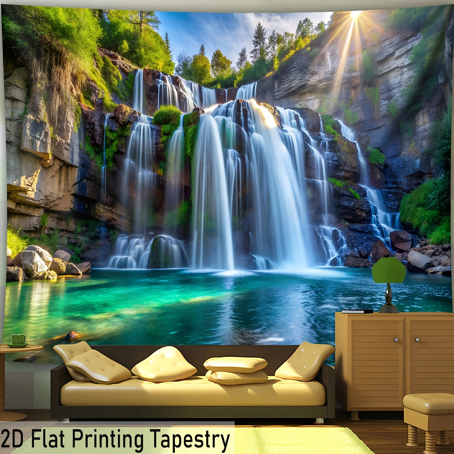 Tapisserie cascade avec verdure luxuriante 1