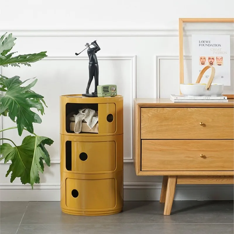 Warming Nordic Ins Circular Bedside Table nightstands set plastic storage cabinet Modern Minimalist Plastic Multi-layer Small Edge Cabinet Living Room Storage Cabinet