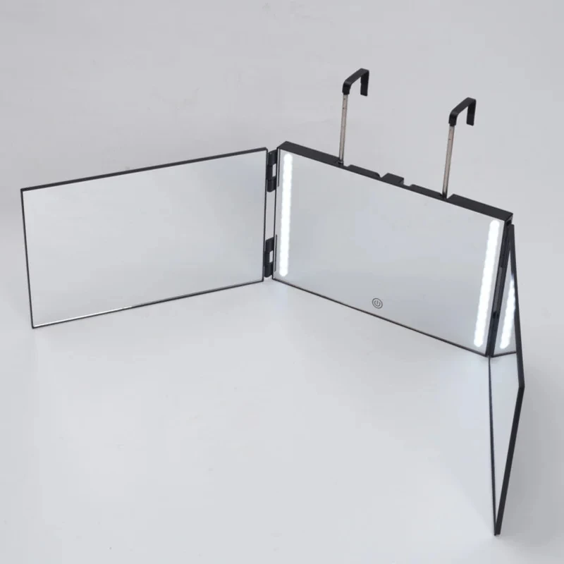 Haircut Mirror 3 Way For Self Hair Cutting 360&deg; With LED Light Trifold Rechargeable With Height Retractable Adjustab
