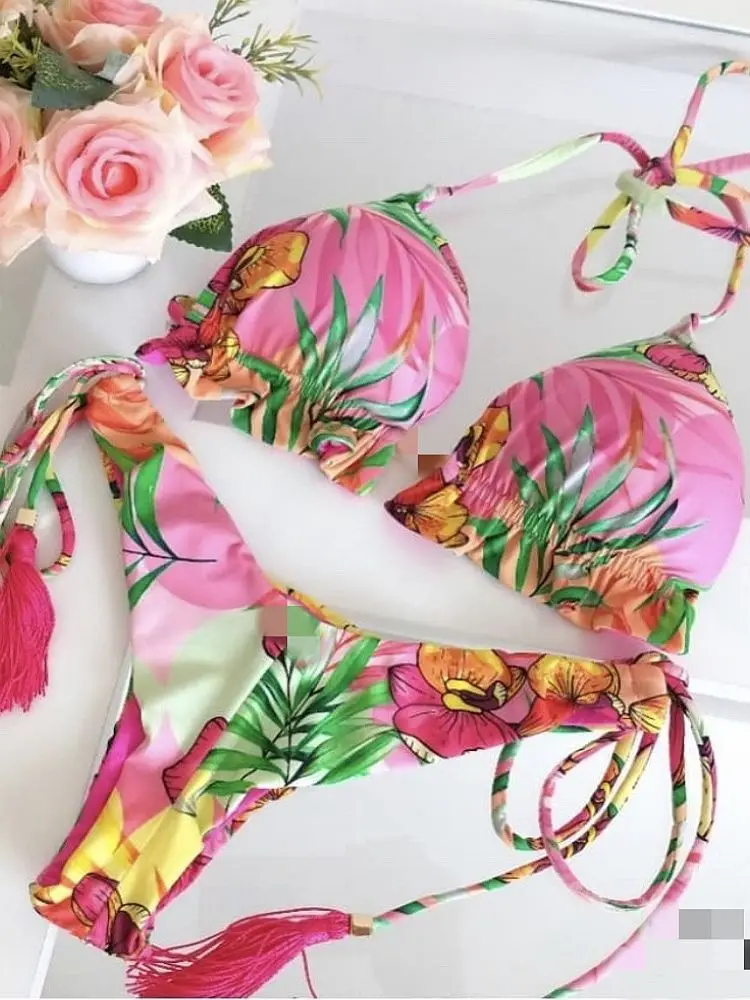 2022 Sexy Print Bikini Women Swimwear Halter Push Up Swimsuit Bandage Bikini Set Brazilian Bathing Suit Beach Wear Swimming Suit
