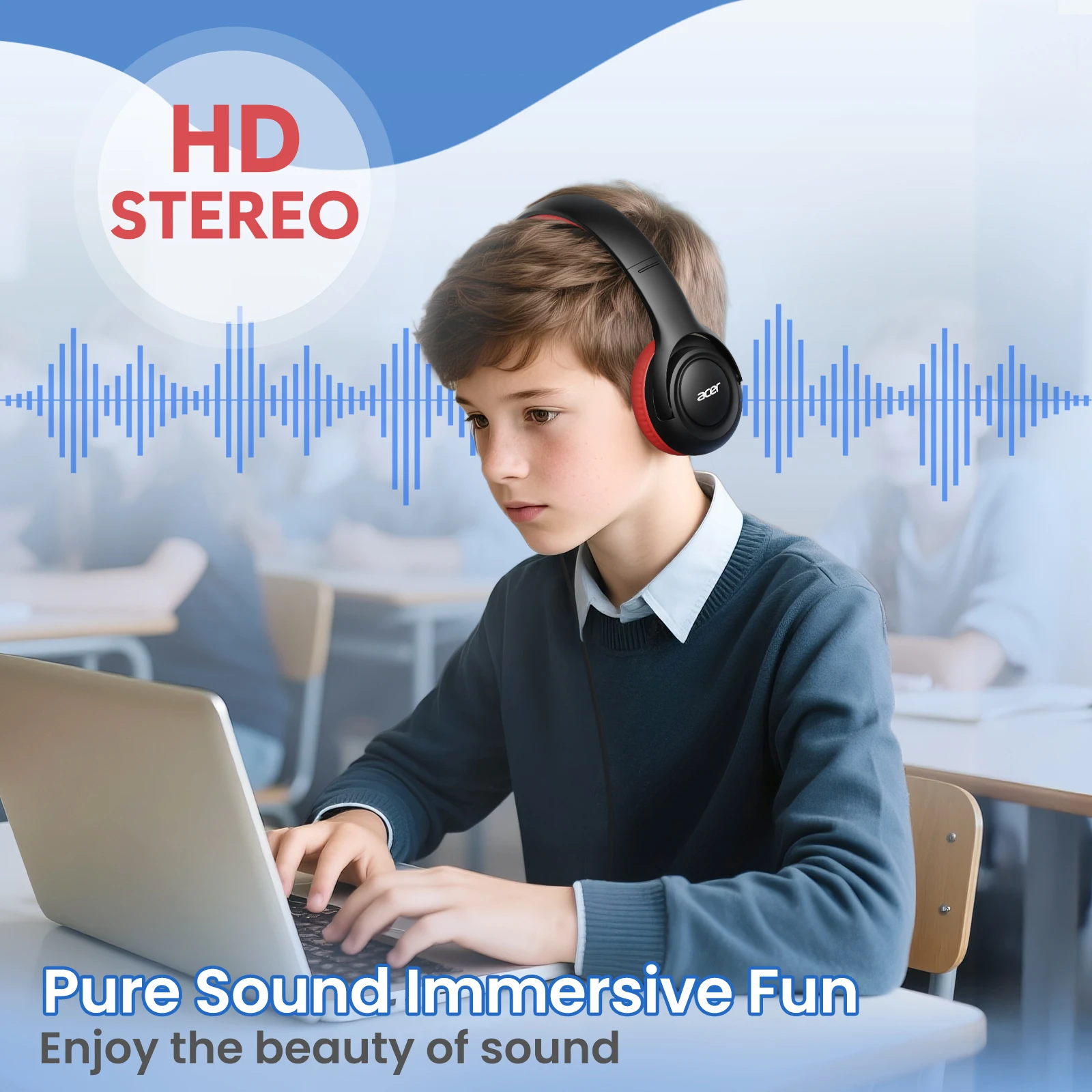 Acer Children's Headphone Wired For School 85/94db Volume Limiter Foldable Stereo Sound Headset For Kids Learning Tablet Ipad Pc, Alina Gadgets