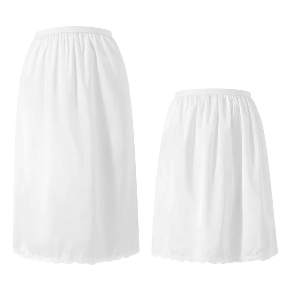 Petticoat Skirt Half Slip Skirt Satin Silk Skirt Women High Waisted Lined Skirts Elastic Waist Solid Color Lace Trim Underskirt for Under Dresses