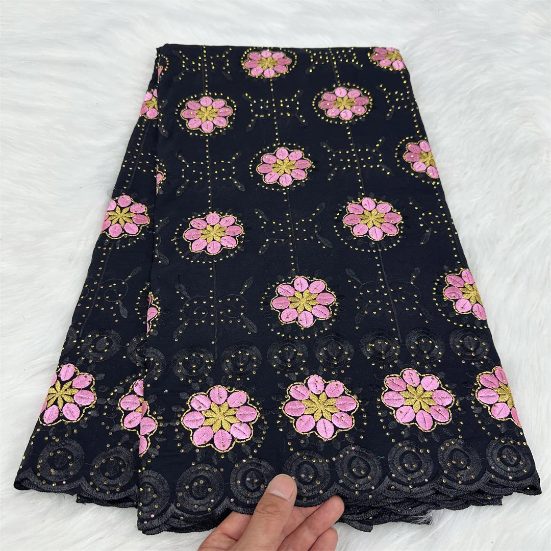 

Роскошная швейцарская вуаль кружева 5 ярдов 2024 новейшая Высококачественная Африканская Хлопковая кружевная ткань с камнями для шитья вечернего платья