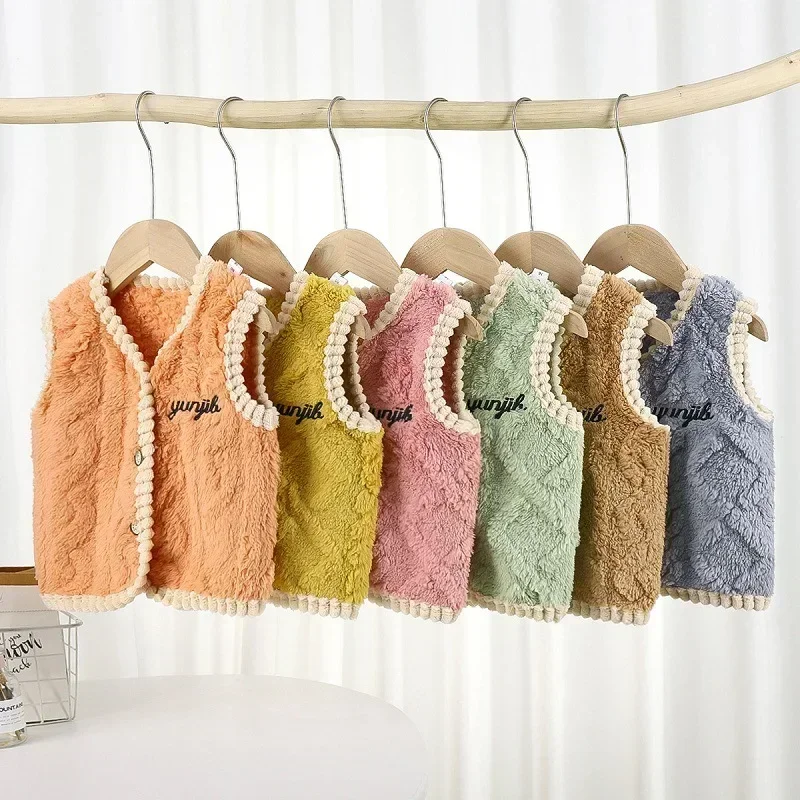 Children's Vest Flannel Thick Cardigan Autumn and Winter Style Home Clothes