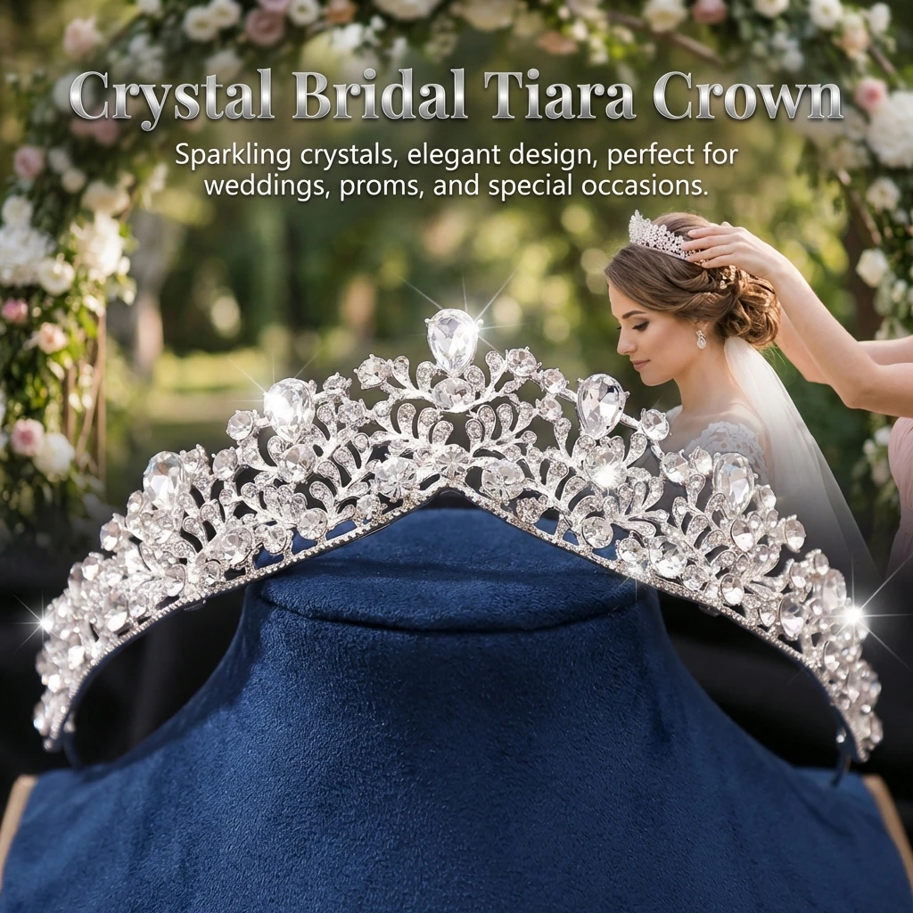 Corona nuziale barocca con strass in lega, elegante fascia per capelli da sposa per donne, eventi formali, feste e balli di fine anno