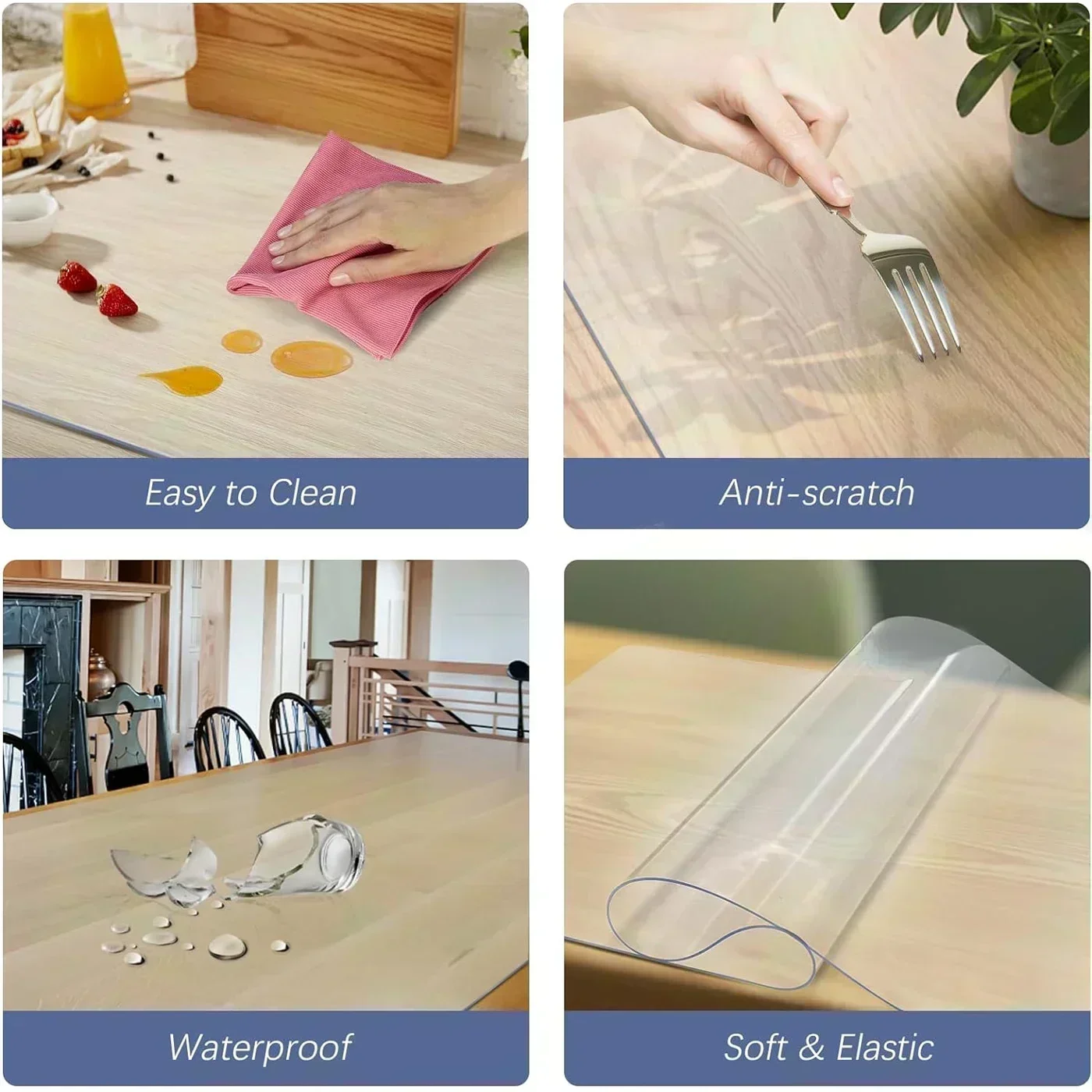 Clear Table Cover Protector,Clear Table Protector for Dining Room Table,Plastic Table Cover, Clear Plastic Tablecloth Protector, 3