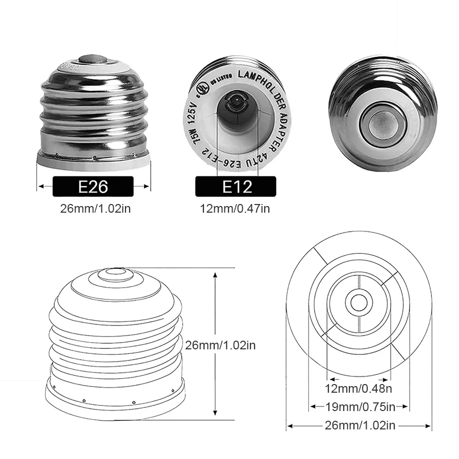 E26 to E12 Socket Adapter Lamp Bulb Socket Adapter Converter Flame Retardant Material Medium to Candelabra Screw Bulb 5pc