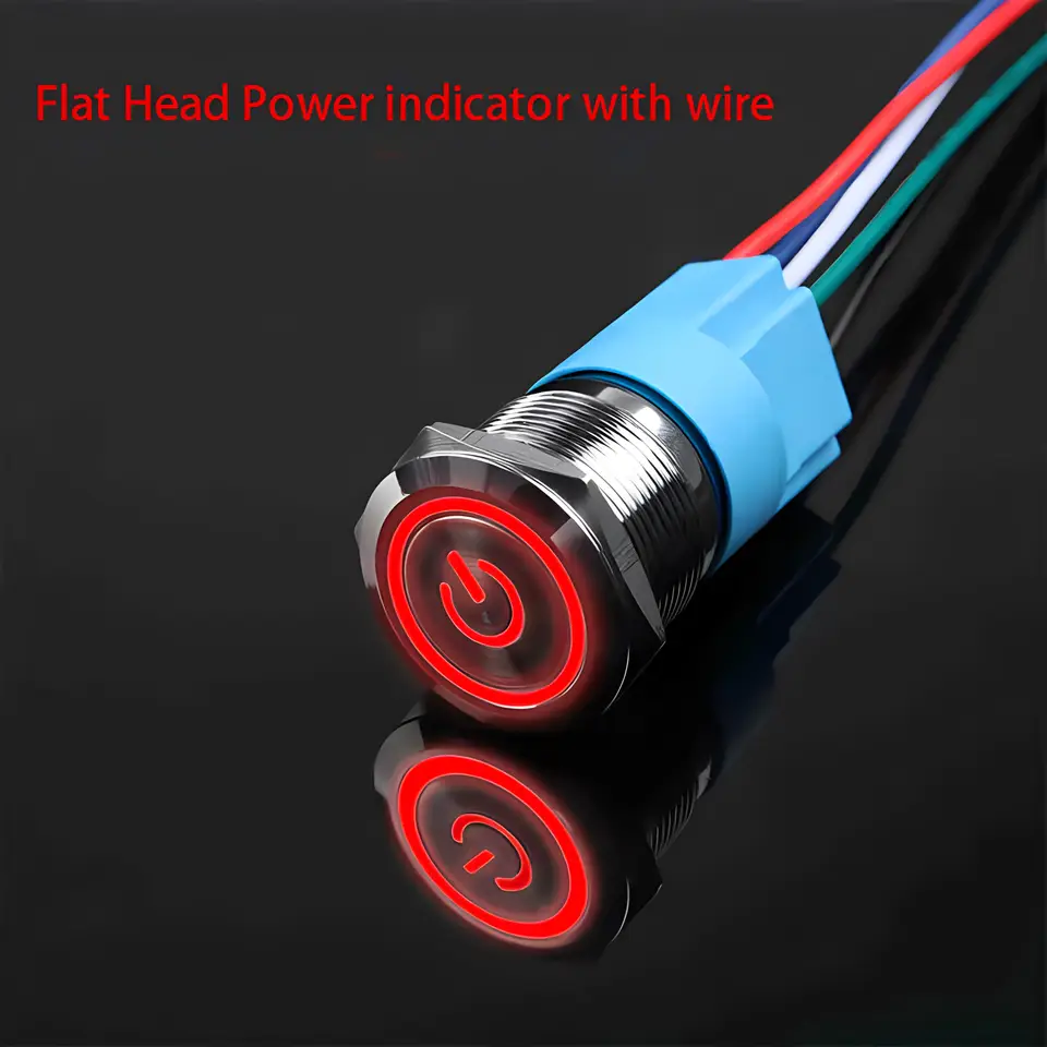 16mm 19mm 22mm Metal Push Button Switch Momentary/Latching Flat Head Led Light Red Yellow Blue Green White 3V 12V 24V 220V image 15