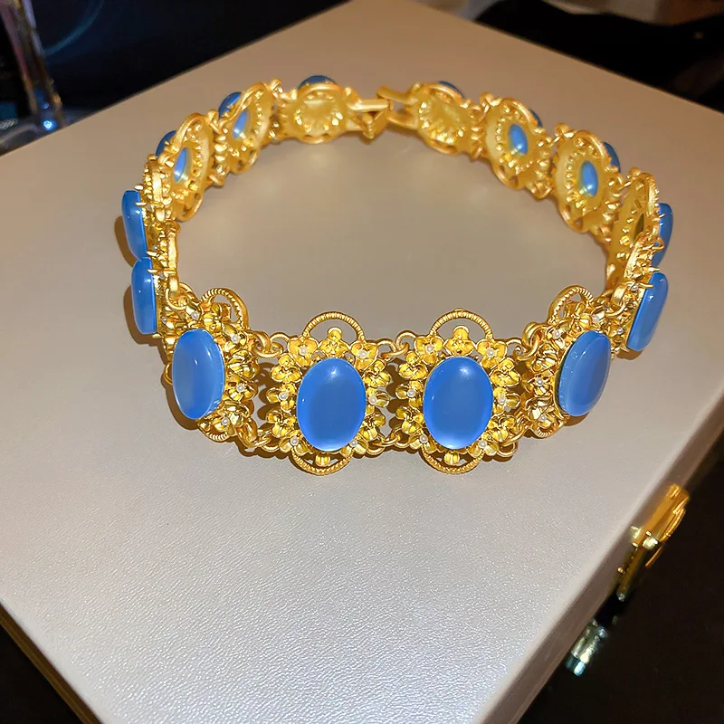 2023 New Vintage Palace Jewelry Blue Rhinestone Resin Stone Choker Necklace Drop Earrings Geometric Round Necklaces Earrings 3