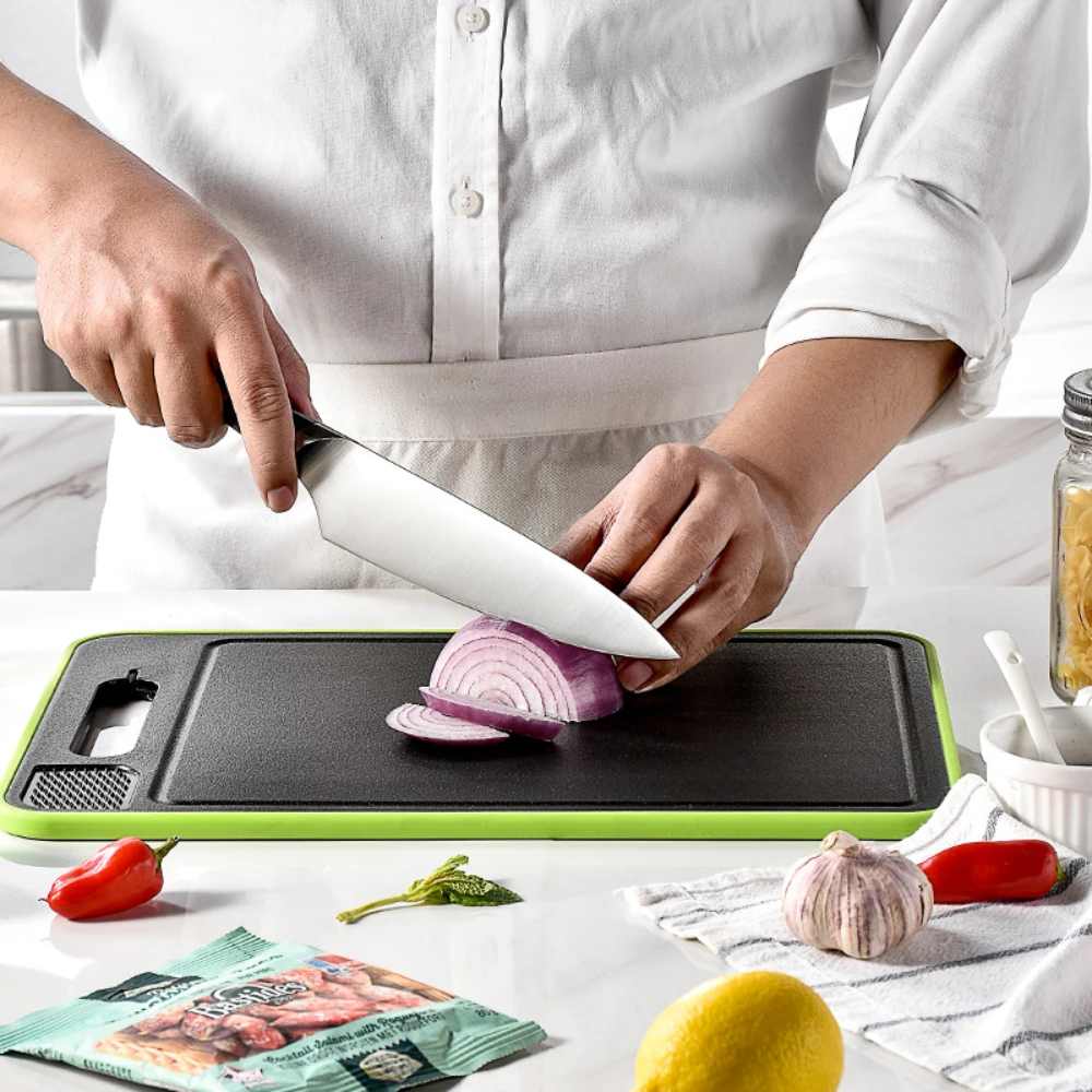 Chopping Board Blocks with Knife Sharpener Double-side Cutting Board Defrosting Thawing Function Kitchen Grinding 4 in 1