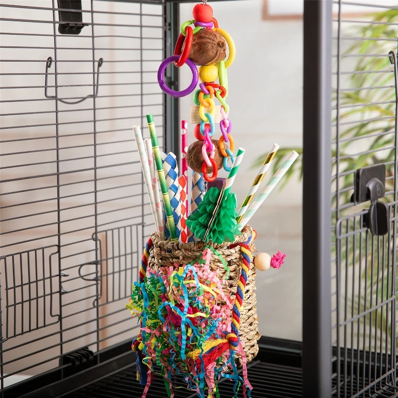 

Подвесная игрушка для жевания маленьких животных для птиц, попугаев, жевательная игрушка, измельченная солома, бумага для зубов