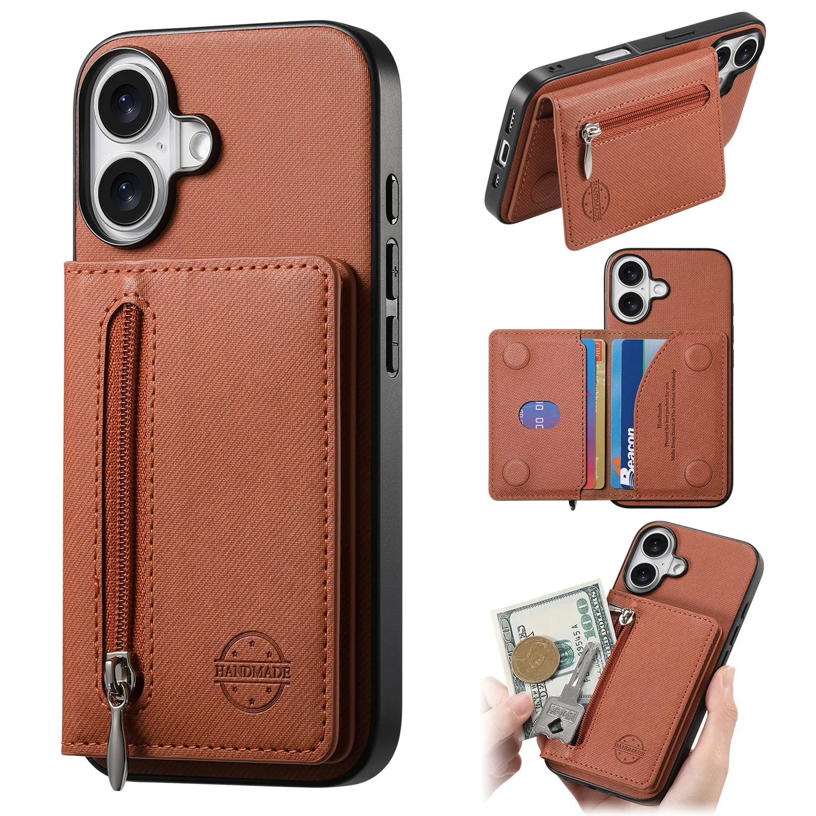 Canvas RFID Blocking Card Holder Wallet with Zipper Pocket and Dual Card Slots