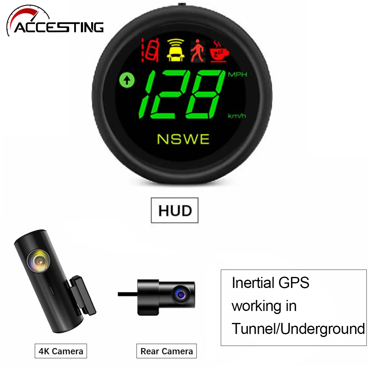 듀얼 카메라 포함 ADAS 대시캠 HUD, HD 4K 대시캠, 후면보기 카메라, 관성 GPS, 터널 및 지하 작동, 2.75 인치