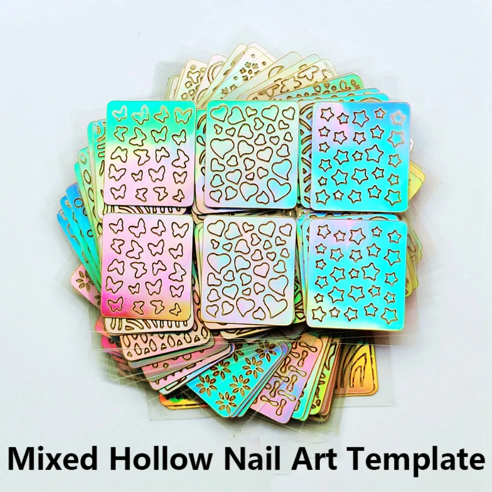 6/12/24/26pcs Laser Nail Sticker Set Holographic Adhesive Painting Template DIY Manicure Design Nail Art Sticker Manicure Tool