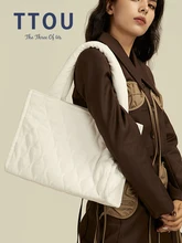 

Fashion Nylon Plaid Large Padded Tote Bag Designer Women Handbags Luxury Down Cotton Shoulder Bags Casual Big Shopper Bag 2022