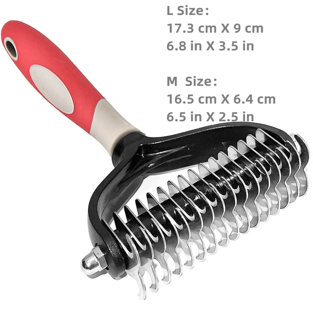 Professional Pet Deshedding Brush 2 Sided Dematting Dog Comb Cat Brush Rake Puppy Grooming Tools Undercoat Shedding Flying Hair red